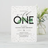 Wild One Modern Tropical Greenery 1st Birthday Invitation (Standing Front)