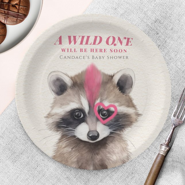 Wild One Mohawk Raccoon Baby Shower Paper Plates (Creator Uploaded)