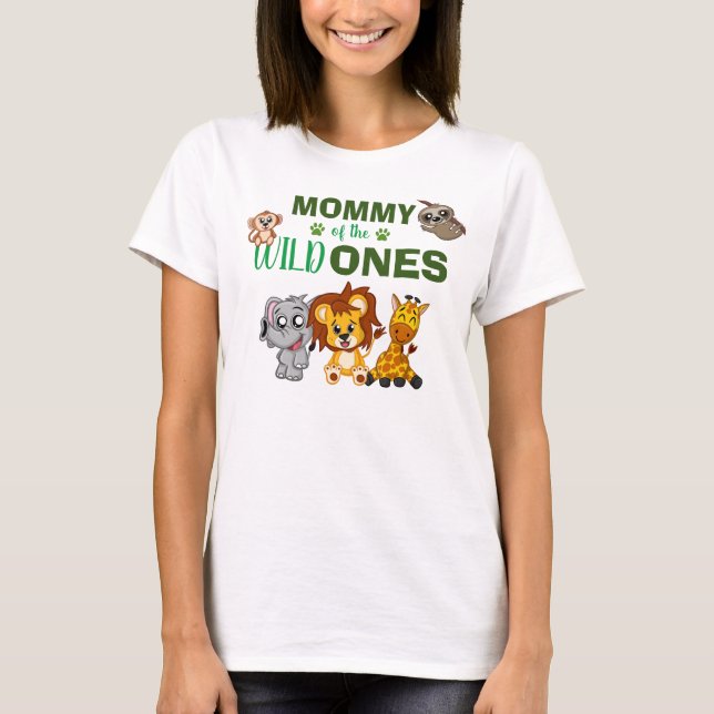 Wild One Mom Jungle Safari Zoo Animal Twins Mommy T-Shirt (Front)