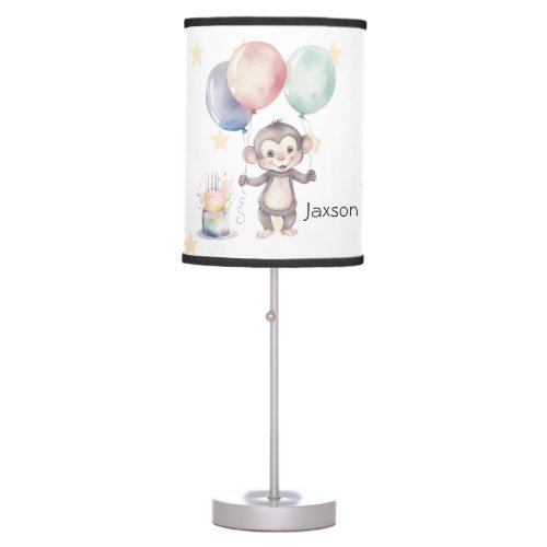 Wild One Monkey and Balloons 1st Birthday Gift Table Lamp