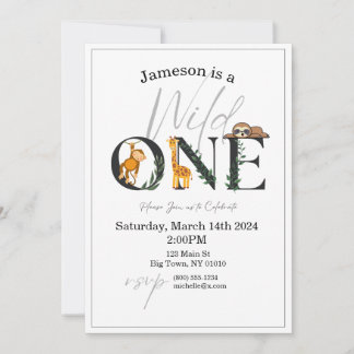 Wild One-Monkey, Giraffe, Sloth Jungle Invite