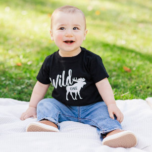 Wild One Moose 1st Birthday Party Baby T-Shirt
