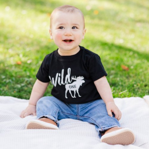 Wild One Moose 1st Birthday Party Baby T_Shirt