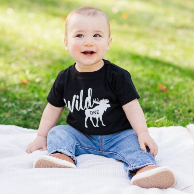Wild One Moose 1st Birthday Party Baby T-Shirt (Creator Uploaded)