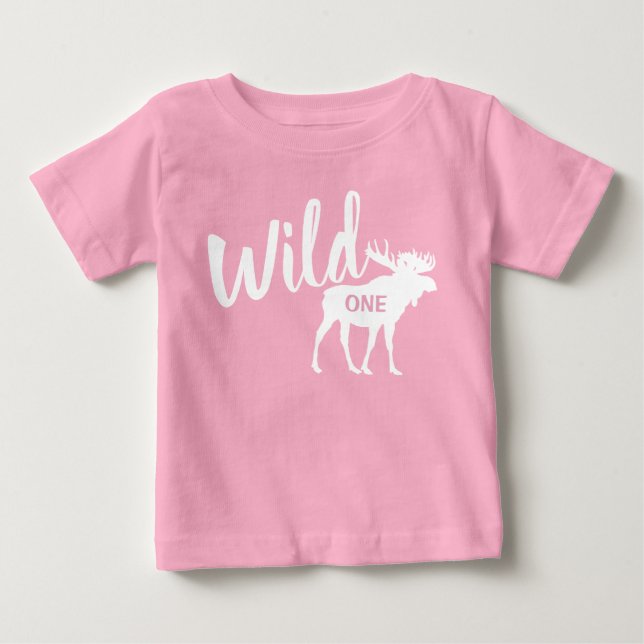Wild One Moose 1st Birthday Party Baby T-Shirt (Front)