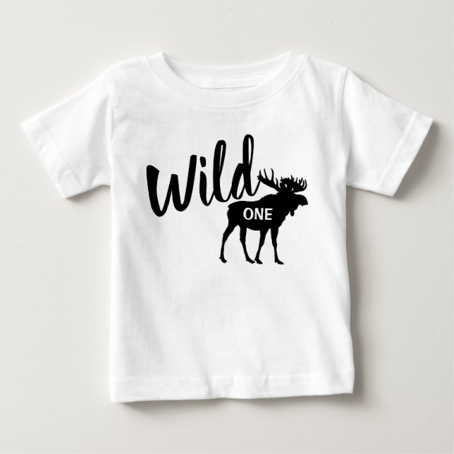 Wild One Moose 1st Birthday Party Baby T-Shirt (Front)