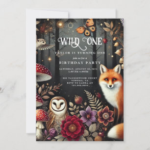 Wild One Mushroom Woodland Animal Boy 1st Birthday Invitation