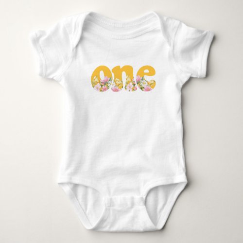 Wild One Mustard  Pink Wildflower Birthday Baby Bodysuit