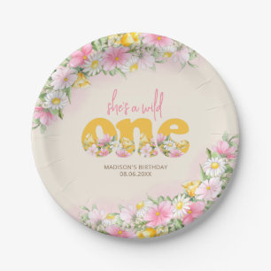 Wild One Mustard & Pink Wildflower Birthday Paper Plates
