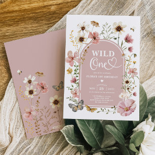 Wild One: Muted Blush Wildflower 1st Birthday Invitation