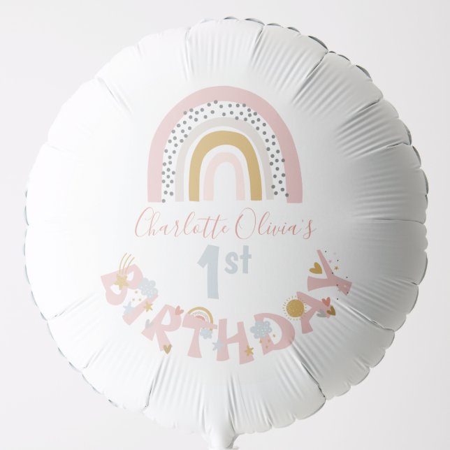 Wild One Muted Rainbow Girl's 1st Birthday Party Balloon (Front)