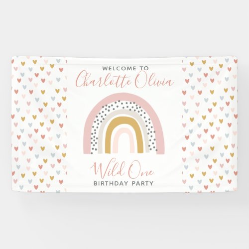 Wild One Muted Rainbow Girls 1st Birthday Party Banner