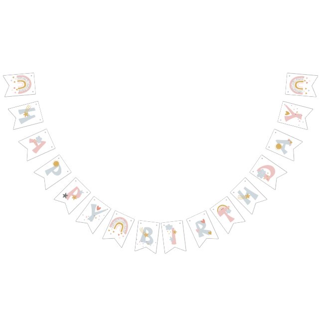 Wild One Muted Rainbow Girl's 1st Birthday Party Bunting Flags (All)
