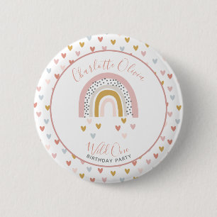 Wild One Muted Rainbow Girl's 1st Birthday Party Button