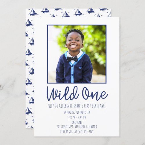 Wild One Nautical 1st Birthday Photo Party Invitation