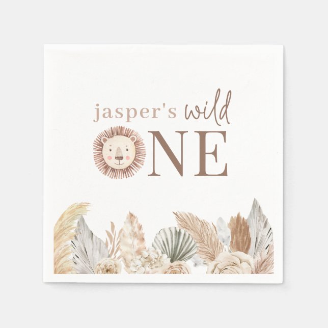 Wild One Neutral Leaves Napkins (Front)
