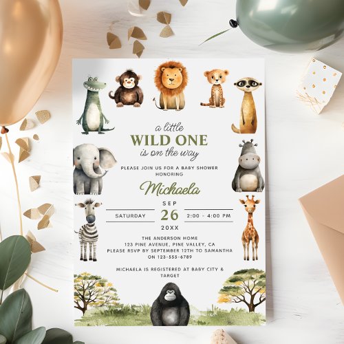 Wild One On The Way Cute Baby Animals Baby Shower Invitation