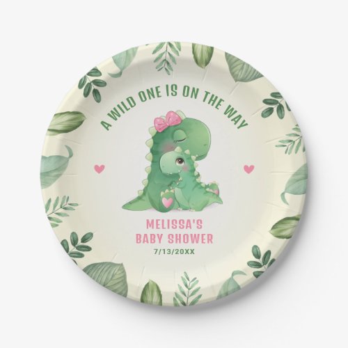Wild One On The Way Dinosaur Pink Baby Girl Shower Paper Plates