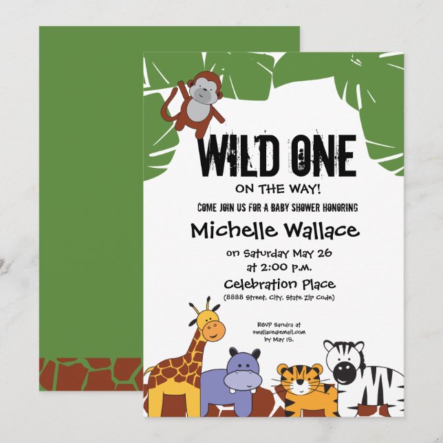 Wild one on the way Jungle theme baby shower Invitation (Front/Back)