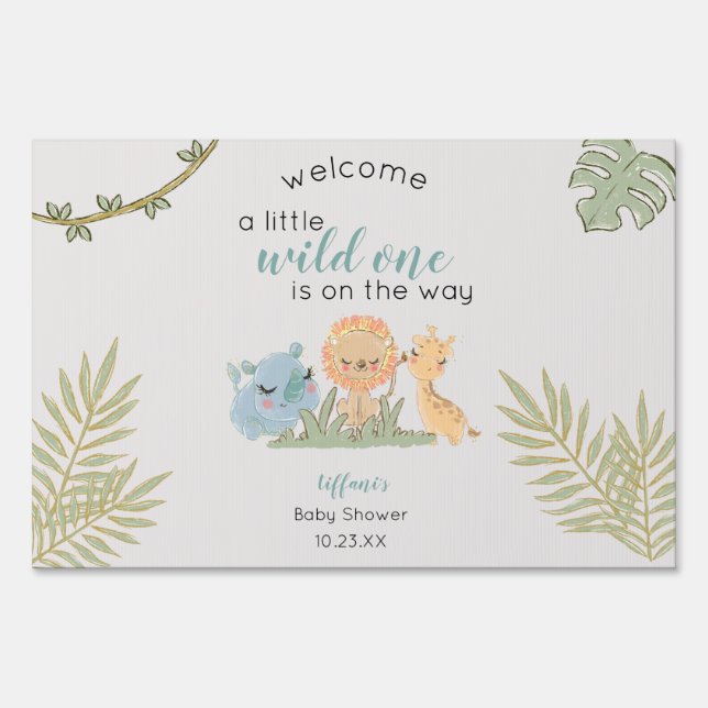Wild One On The Way Safari Animals Baby Shower Sign (Front)