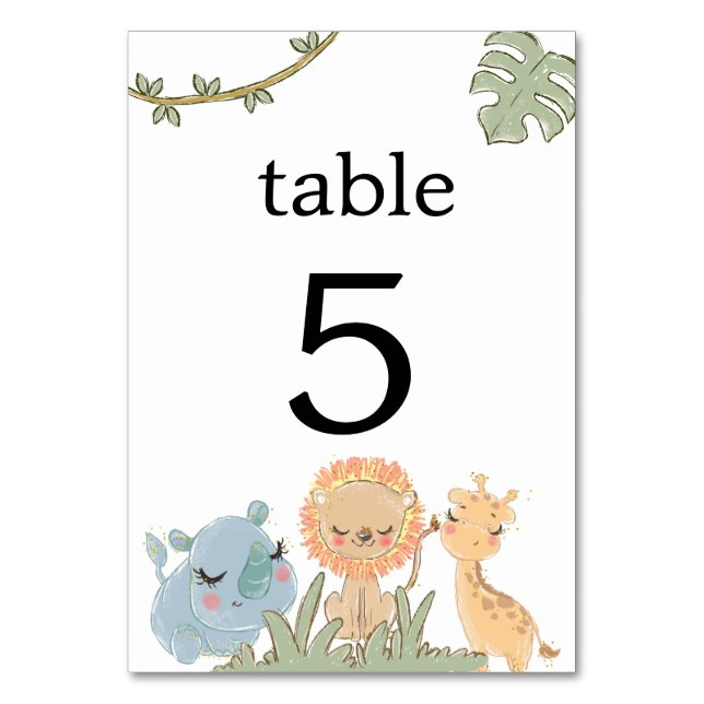 Wild One On The Way Safari Animals Baby Shower  Table Number (Front)