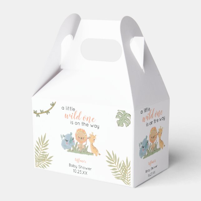 Wild One On Way Safari Animals Baby Girl Shower  Favor Boxes (Front Side)