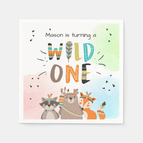 Wild one Paper Napkin Tribal Woodland Animals Boy