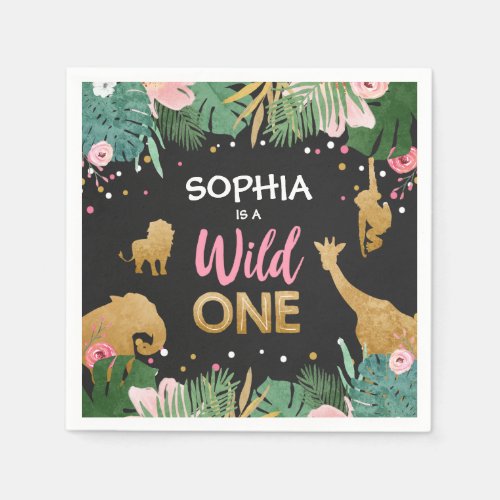 Wild One Paper Napkins Wild Jungle Animals Girl