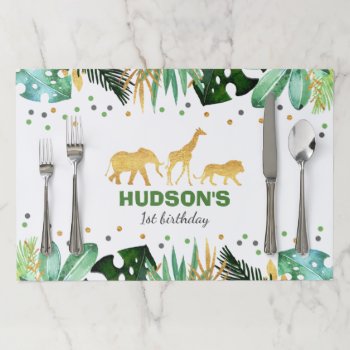 Wild One Paper Placemat Jungle Animals Party by PixelPerfectionParty at Zazzle