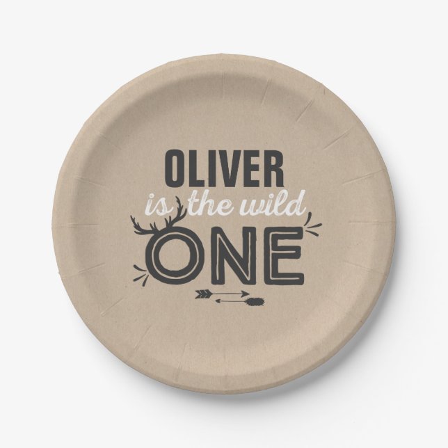 Wild One Paper Plate 7" Rustic Kraft Wild One (Front)