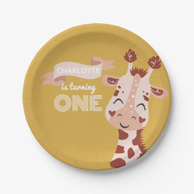 Wild One Party Animal Giraffe Paper Plates (Front)