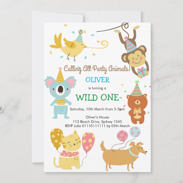 Wild One party Animals Boy Baby birthday Invitation (Front)