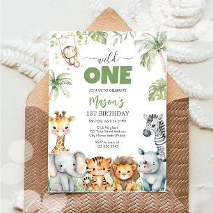 Wild One Party Animals Kids 1st Birthday Invitation