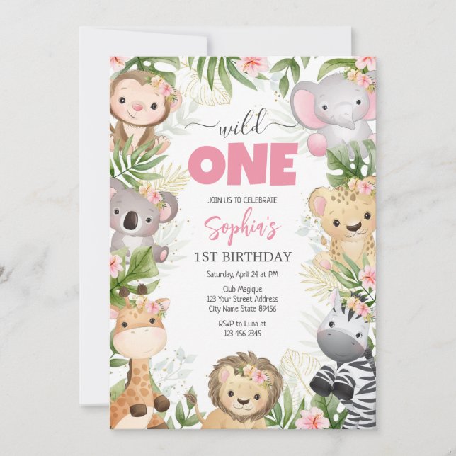 Wild One Party Animals Kids 1st Birthday Invitation (Front)