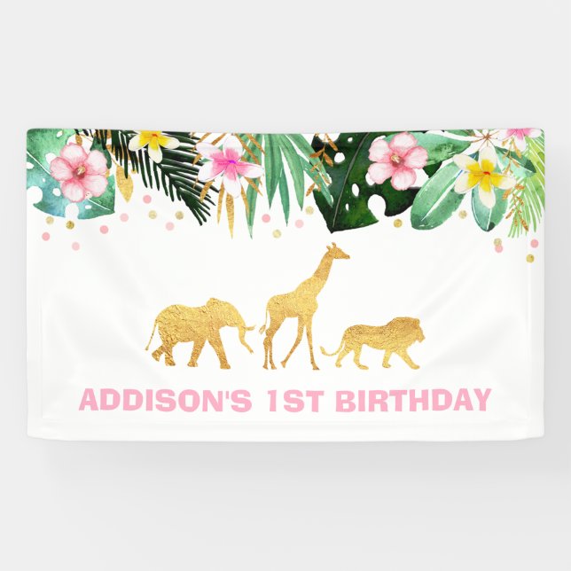 Wild One Party Banner Jungle Animals Party (Horizontal)