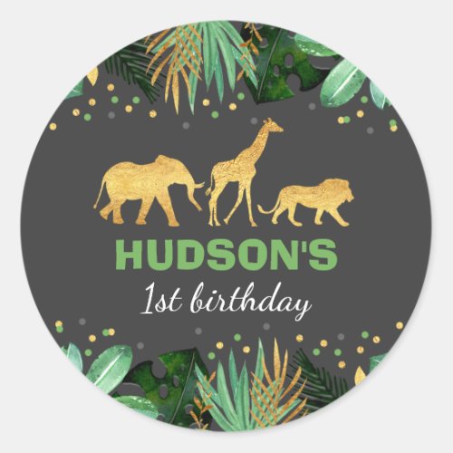 Wild One Party Favor Tag Sticker Jungle Animals