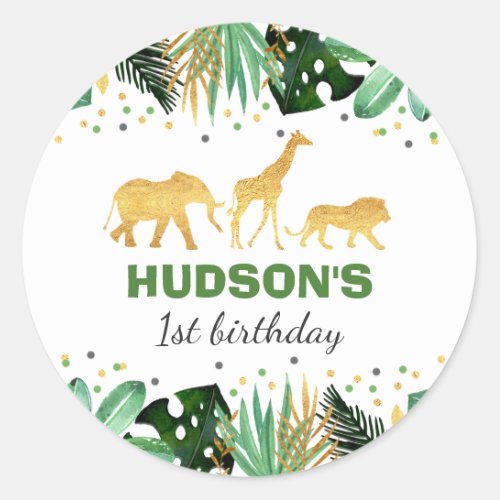 Wild One Party Favor Tag Sticker Jungle Animals