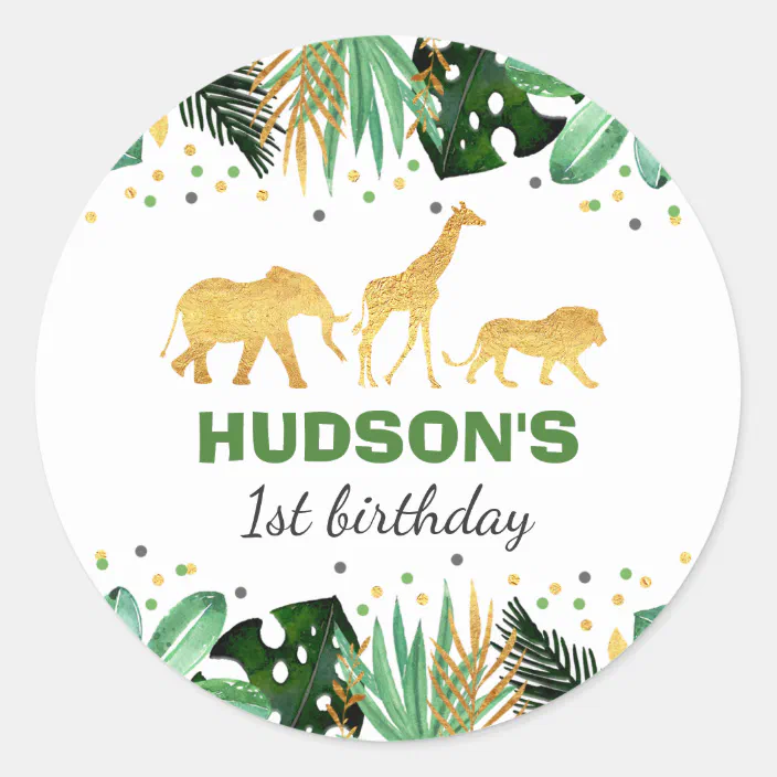PERSONALISED STICKERS LABELS ADDRESS PARTY JUNGLE ANIMALS GIRAFFE 1ST BIRTHDAY