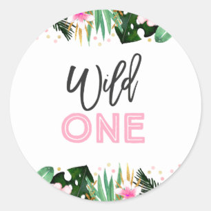 Wild One Party Favor Tag Sticker Jungle Animals