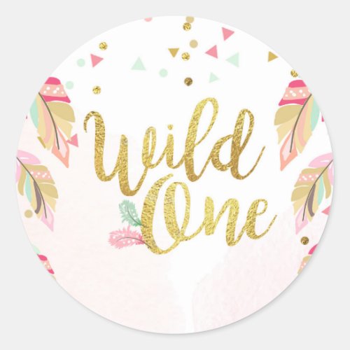 Wild one Party Favor Tags Sticker Pink Gold Boho