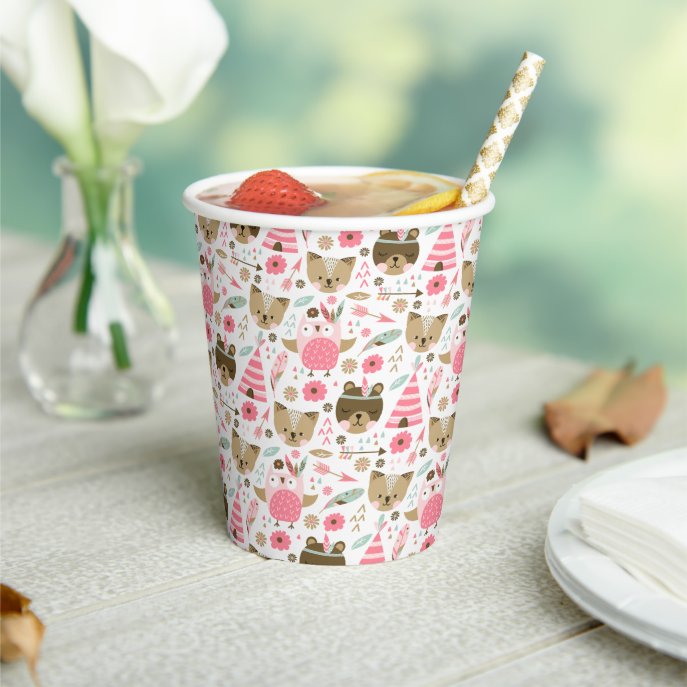 Wild One Pattern | Woodland Camping Animals Paper Cups