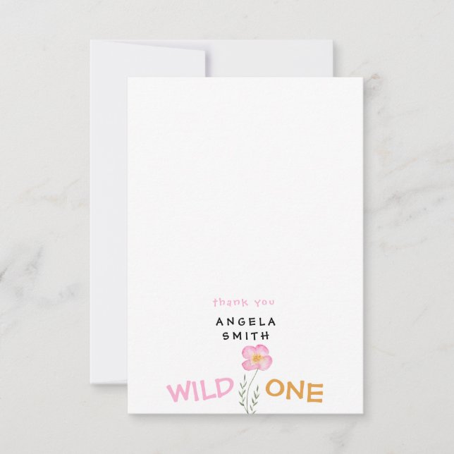 Wild One Personalized 1st Birthday Girl Thank You Card (Front)