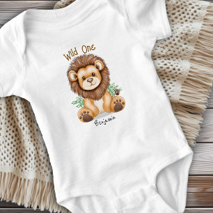 Wild One Personalized Cute Lion Cub Boy or Girl Baby Bodysuit