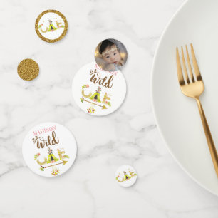 Wild One Personalized Girl First Birthday Photo Confetti