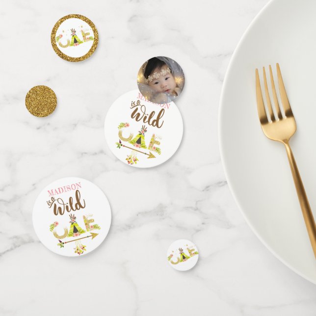 Wild One Personalized Girl First Birthday Photo Confetti (Group)