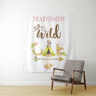 Wild One Personalized Girl First Birthday Tapestry