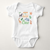 Wild One Personalized Safari Animal Birthday Baby Bodysuit