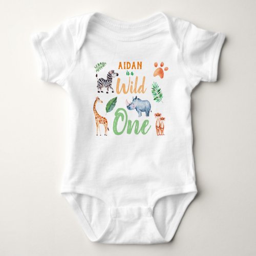 Wild One Personalized Safari Animal Birthday Baby Bodysuit