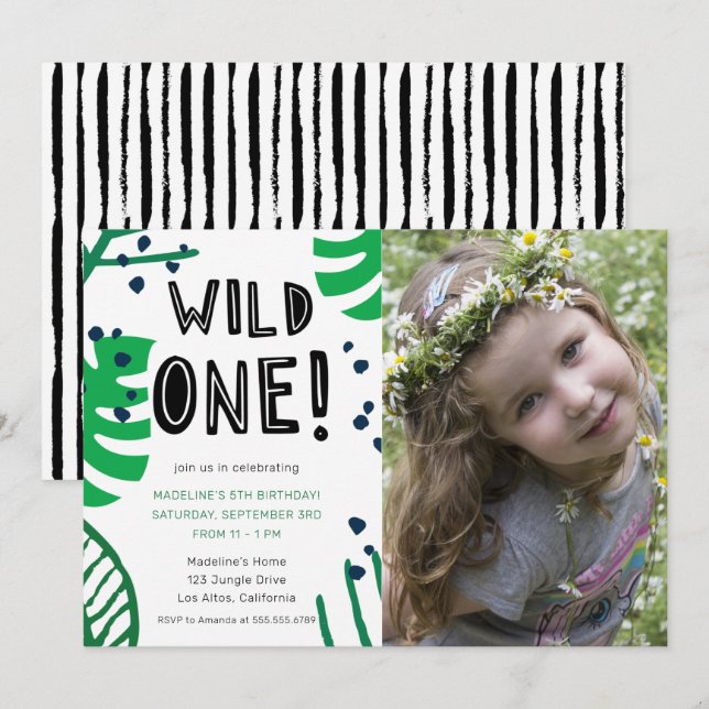 Wild One Photo Birthday Party  Invitation (Front/Back)