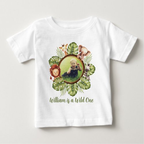 Wild One Photo Cute Jungle Animals 1st Birthday Baby T_Shirt